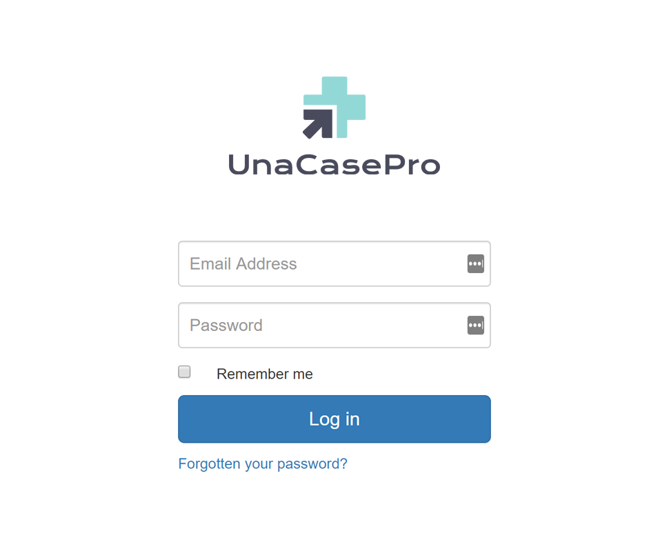 UnaCasePro Login Screen