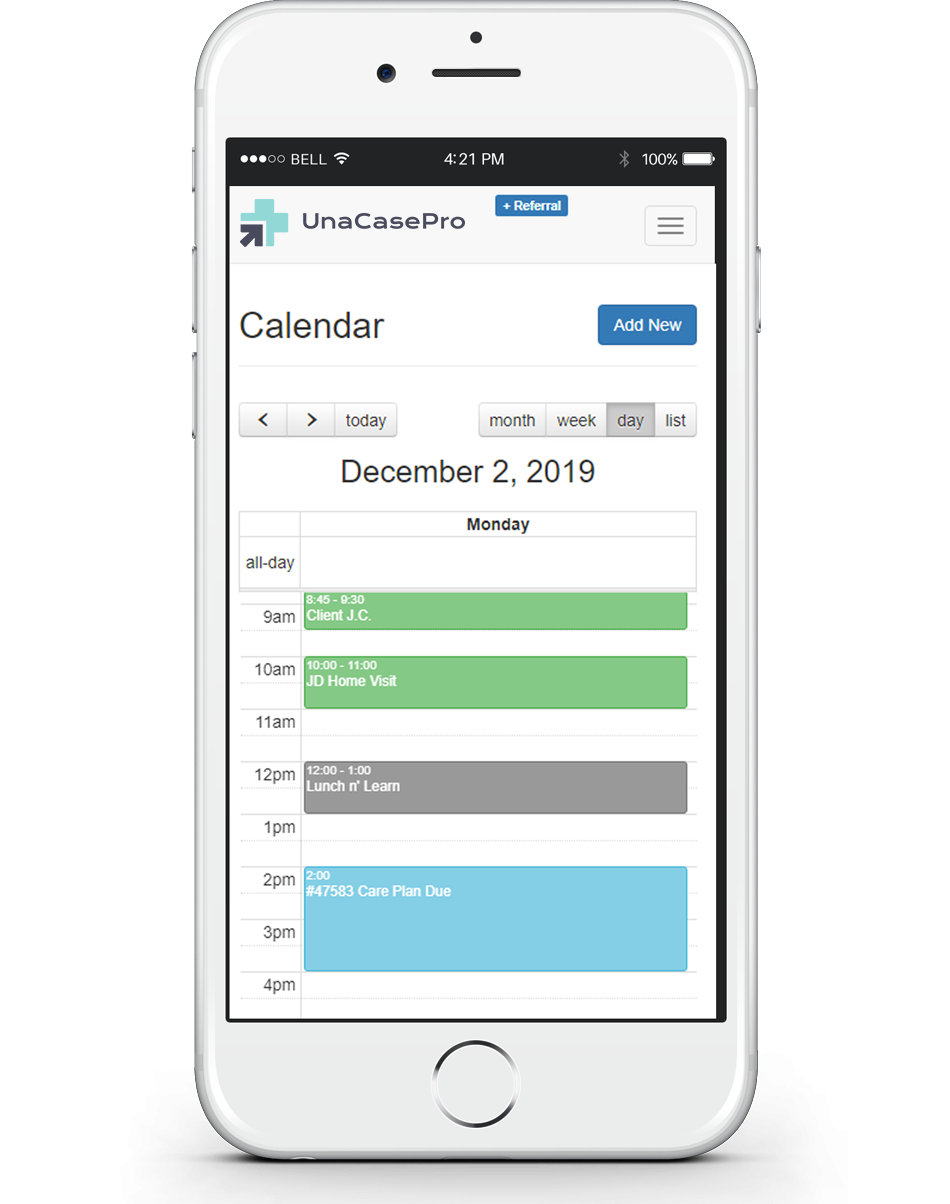 UnaCasePro - Calendar on a mobile device