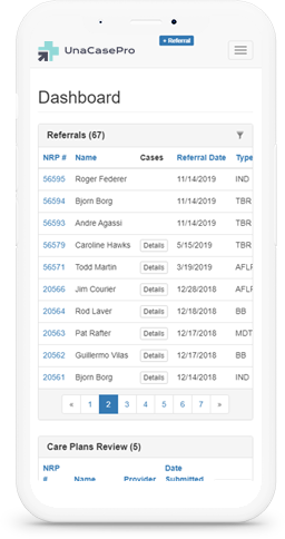 UnaCasePro Case Management Dashboard Mobile